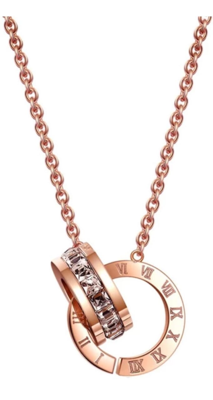 Rose Gold Plated Korean Style Interlocking Rings Pendant Necklace For Women