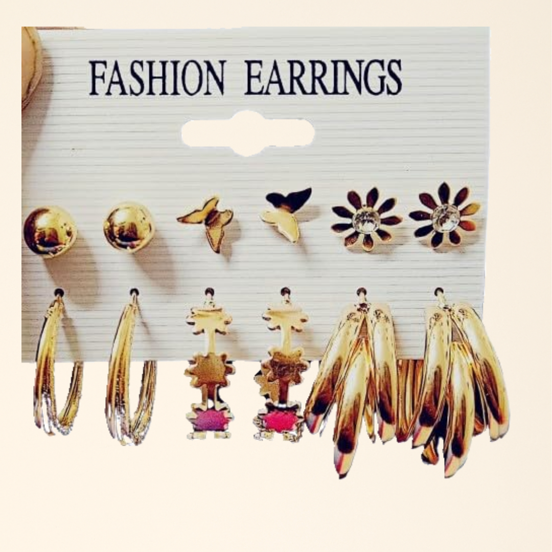 Gold-Plated Fashion Earrings Set For Women & Girls (Pack Of 6 Pairs)
