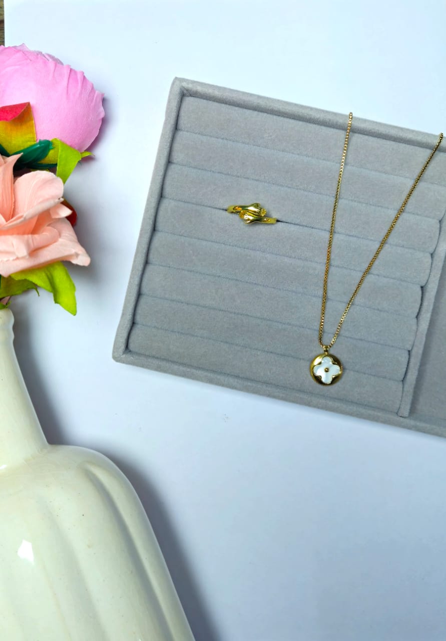 Gold-Tone Pendant & Ring Gift Set For Women