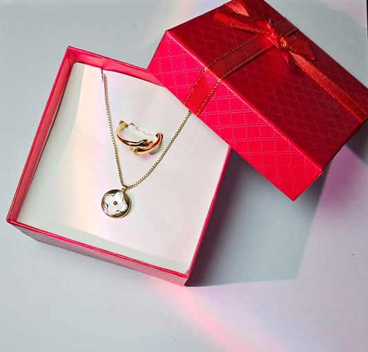 Gold-Tone Pendant & Ring Gift Set For Women