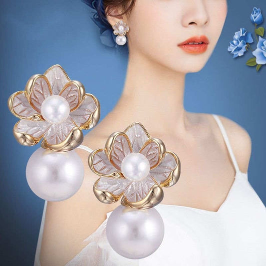 White Korean Style Pearl Drop Earrings For Women & Girls