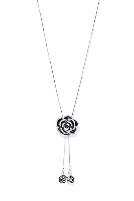 Black Korean Style Rose Pendant Necklace For Women & Girls