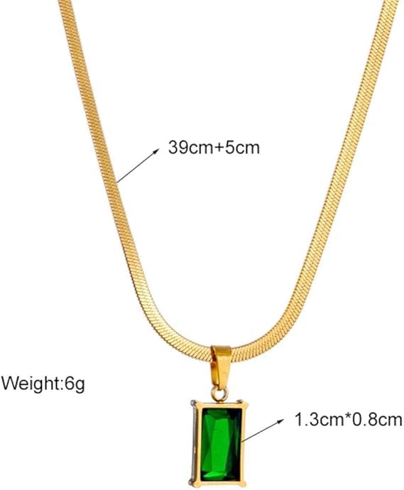 Green Gold Plated Korean Style Necklace With Green Stone Pendant For Women