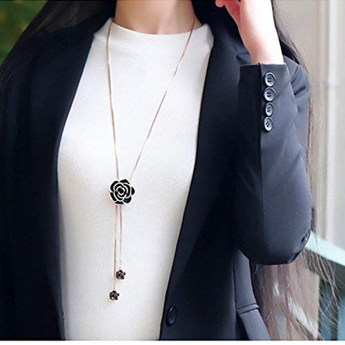 Black Korean Style Rose Pendant Necklace For Women & Girls