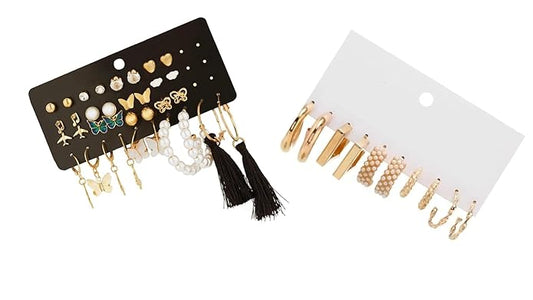 Multicolor Stylish Hoops, Studs & Drop Set Earrings For Women & Girls (22 Pairs)