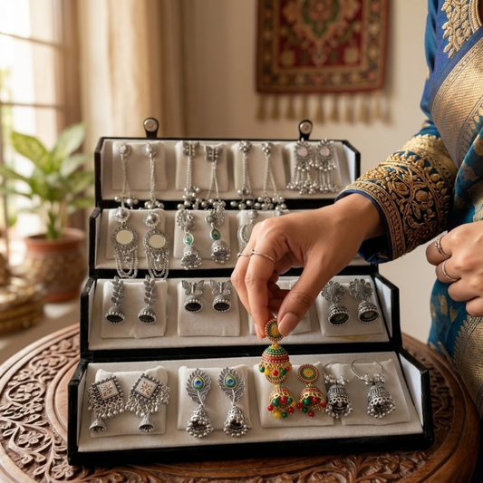 Jhumki Earrings Set for Women (Pack of 16 Pairs) Ethnic Traditional Jhumka with folder box| Assorted Designs for Wedding, Festive & Daily Wear