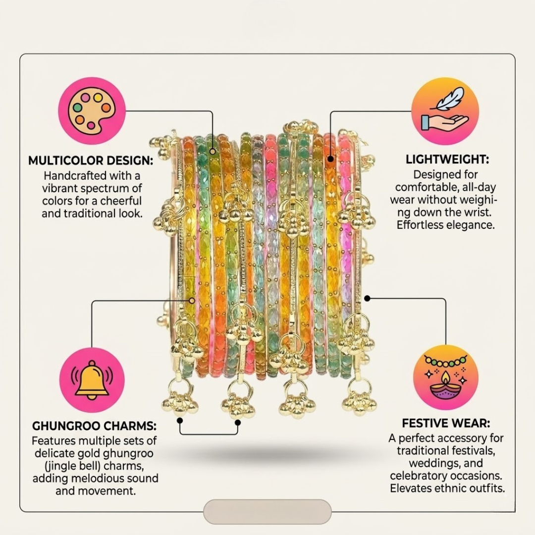 Kashmiri Design Bangle Set for Women (Set of 32 for Both Hands | 16 for One Hand) Traditional Ethnic Bridal Bangles | Available in Sizes 2.4, 2.6, 2.8