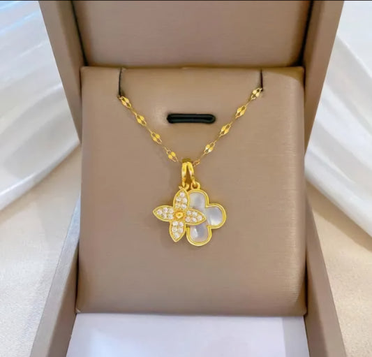 Gold Plated Korean Style Flower Pendant Necklace For Women & Girls