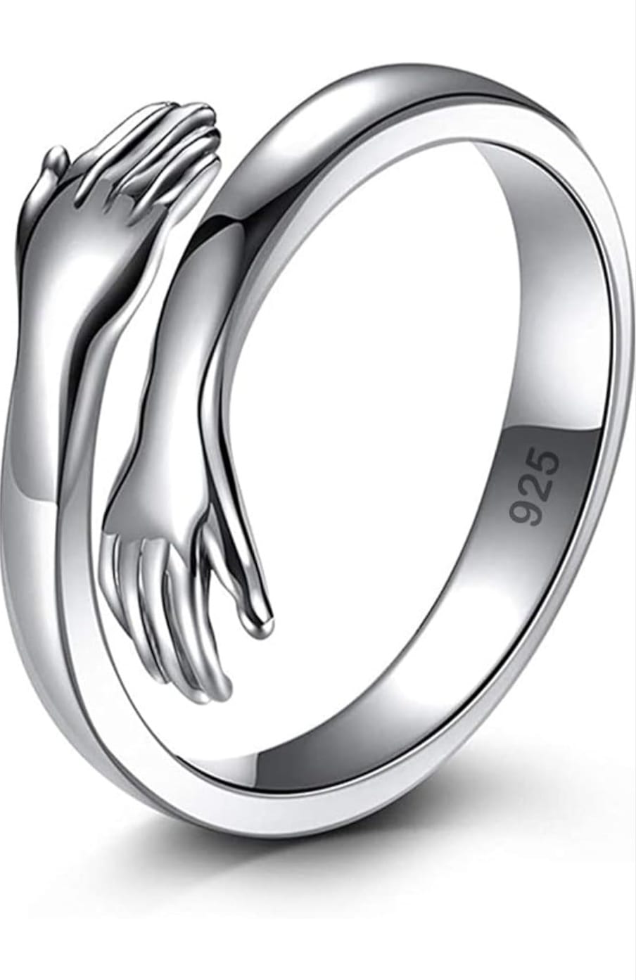 Elegant Silver Toned Hug Ring/Hand-Holding Love Bond Adjustable Ring