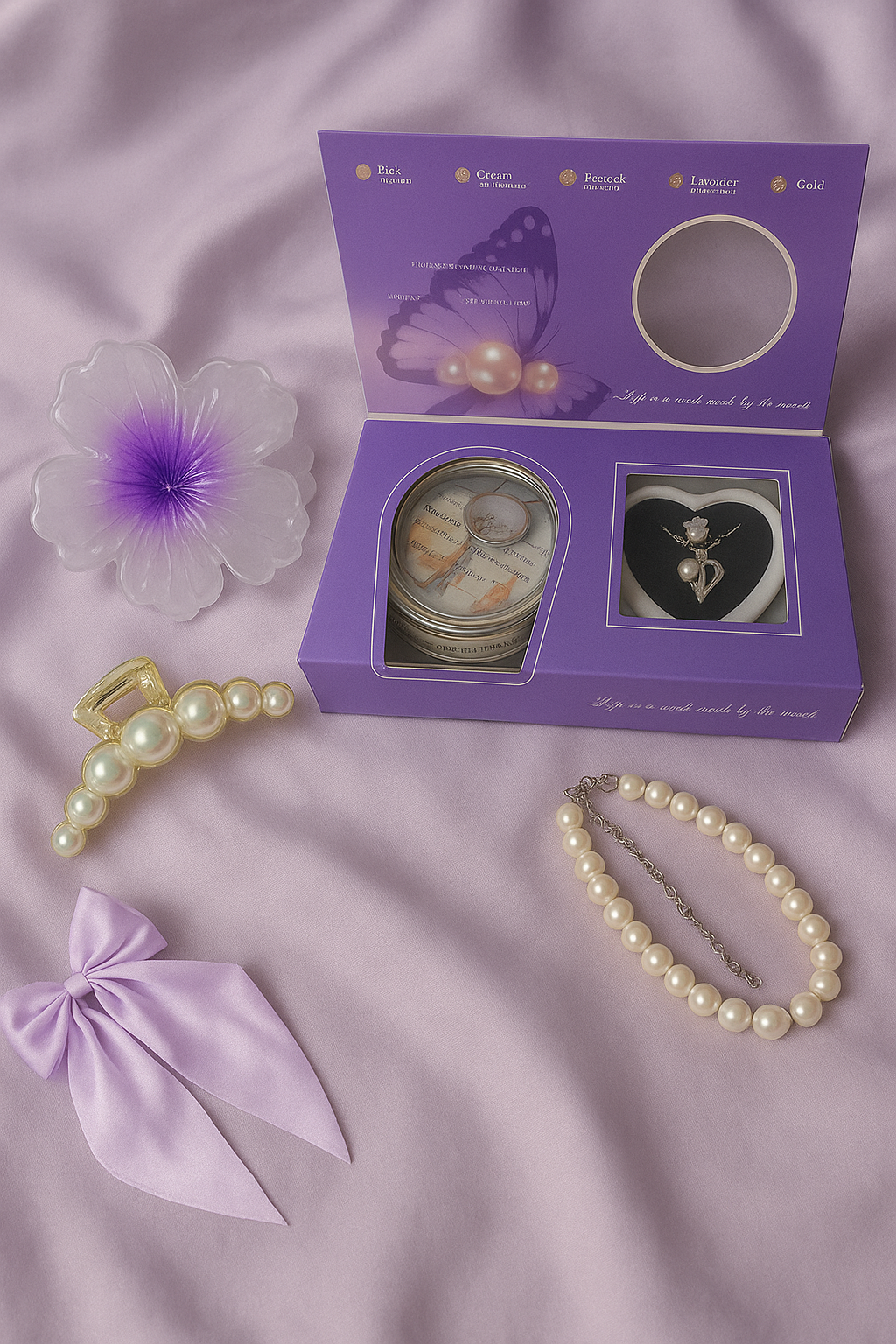 Pearl Jewelry & Hair Accessory Gift Box β Necklace, Bracelet, Floral Clips & Scrunchie π Free Gift on Prepaid order