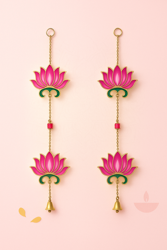 Lotus Hanging Toran with Golden Bells for Home & Festival Decoration (Set of 2)