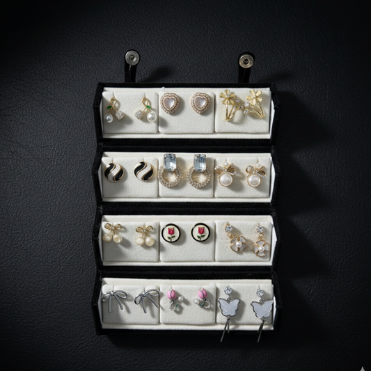 Velvet Earring Organizer Box with Multiple Slots | Elegant Jewelry Storage Case