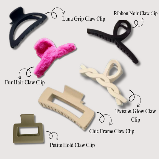 Trendy Hair Claw Clip Hamper – 6 Stylish & Durable Hair Accessories for Women & Girls
