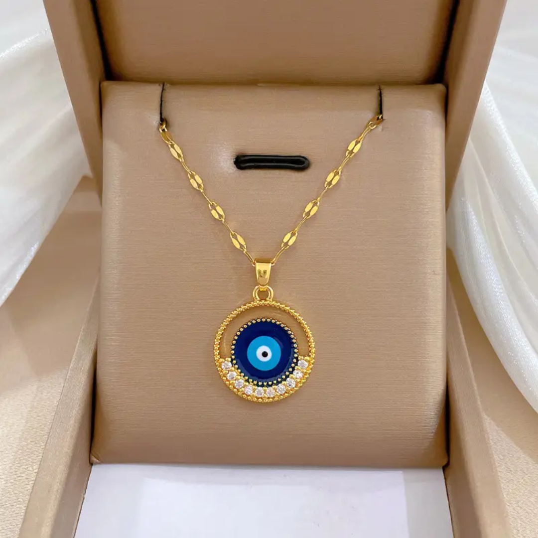 Evil Eye Pendant Necklace Circular Charm With The Iconic Blue Eye Design