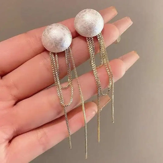 Golden Korean-Style Heart Long Chain Earrings