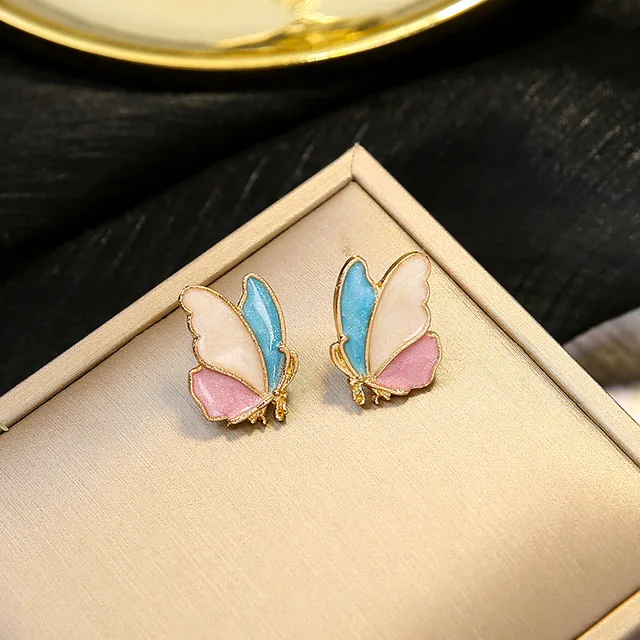 Gold-Plated Elegance Enamel Butterfly Stud Earrings