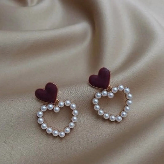 Multicolor Pearly Heart Earrings For Women