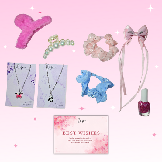 Girls Fashion Gift Set – Hair Clips, Scrunchies, Necklaces, Hair Bow & Glitter Nail Polish with Gift Card