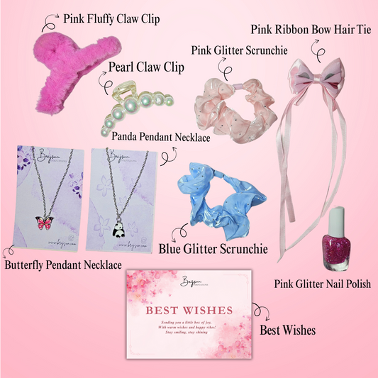 Girls Fashion Gift Set – Hair Clips, Scrunchies, Necklaces, Hair Bow & Glitter Nail Polish with Gift Card