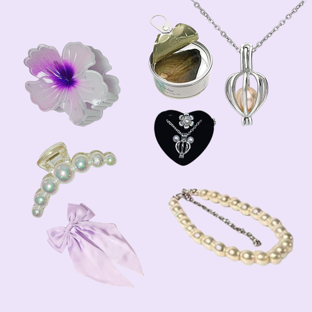 Pearl Jewelry & Hair Accessory Gift Box β Necklace, Bracelet, Floral Clips & Scrunchie π Free Gift on Prepaid order