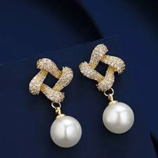 Golden Dangling Pearl Earrings For Women