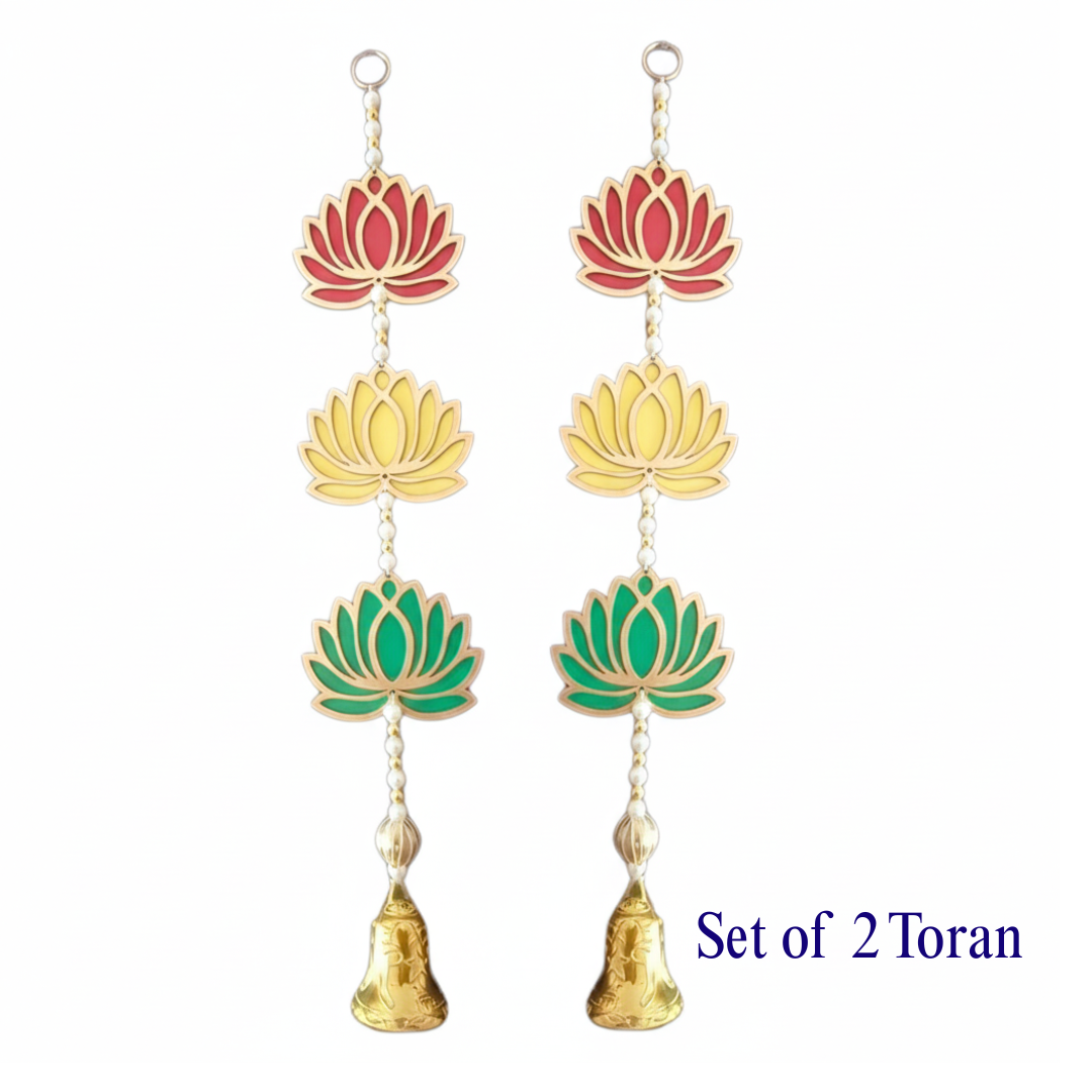 Lotus Toran Set of 2 with Golden Bells – Decorative Door & Wall Hanging