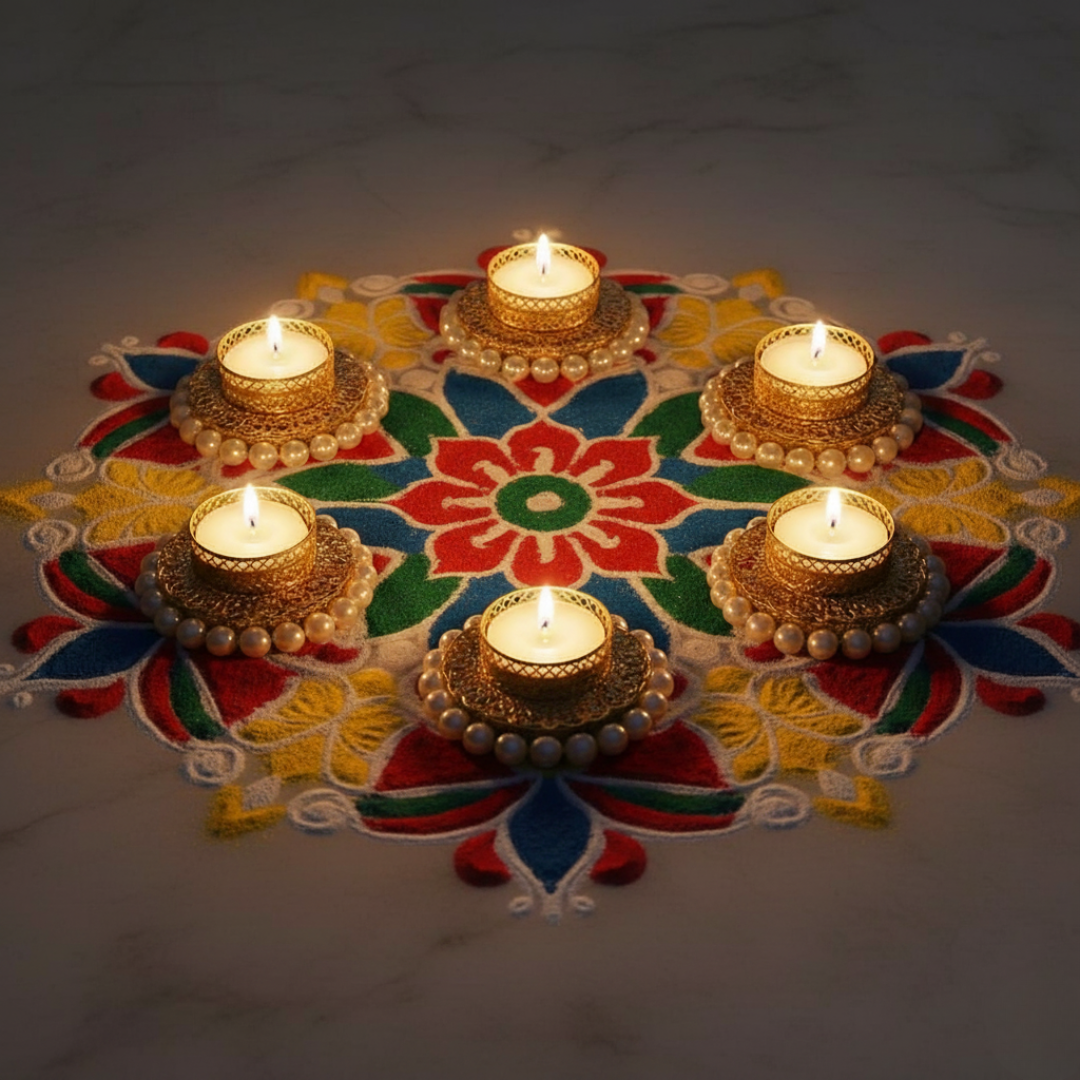 Golden Pearl Decorative Tealight Holders – Set of 2, 4 & 6 | Premium Diya for Diwali, Pooja & Home Décor