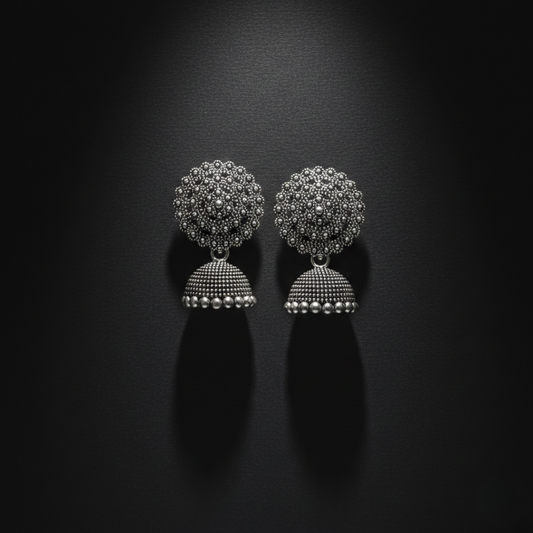 Oxidized Silver Leaf Design Jhumki Earrings for Women | Traditional Dome Jhumka | Ethnic Statement Jewelry for Festive & Daily Wear