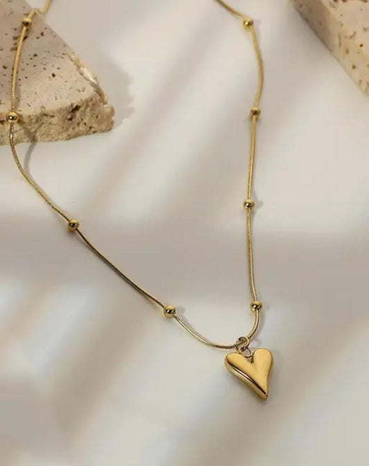 Gold Plated Korean Style Heart Pendant Necklace For Women & Girls