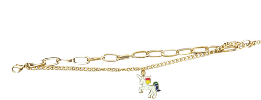 Golden Dual Chain Unicorn Charm Bracelet For Girls