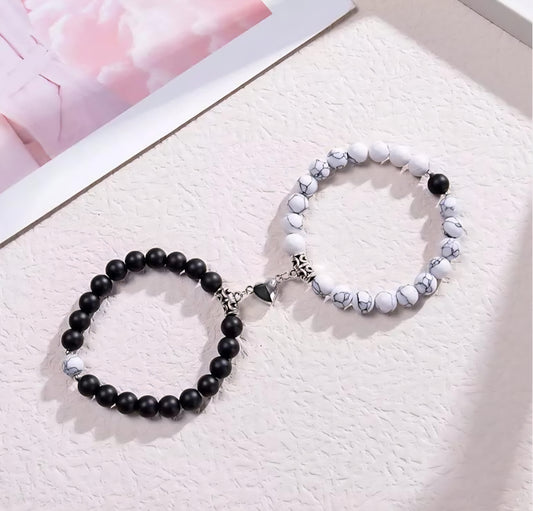 Black White Adjustable Multi Style Bracelet Sets With Bead For Unisex