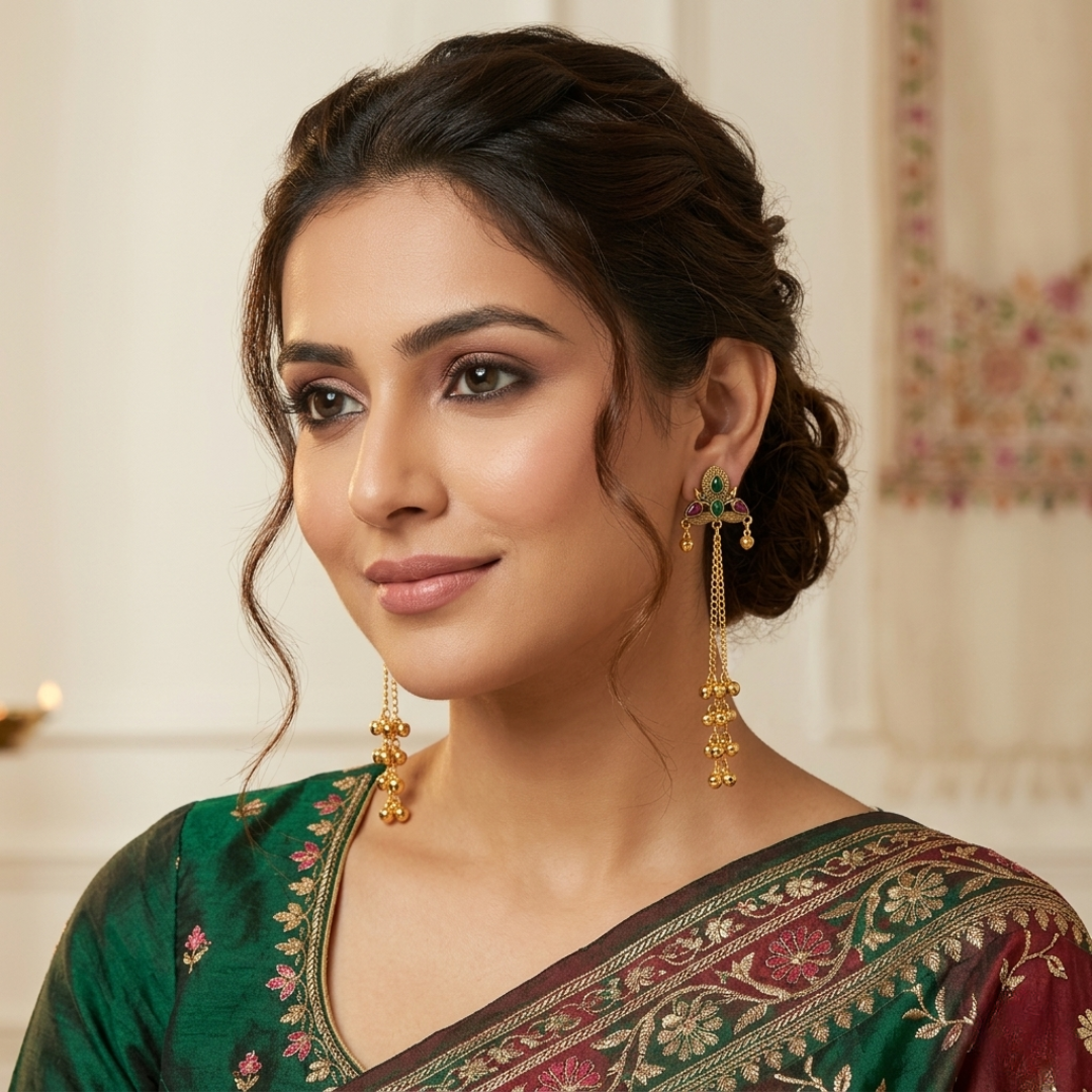 Elegant Kashmiri Jhumka & Gold Bangle Set