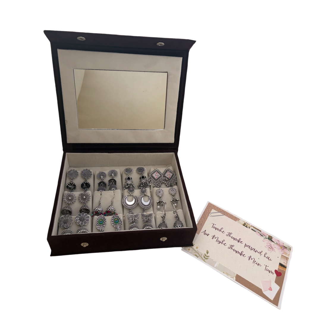 Premium Jewelry Organizer Box with Oxidized Earrings Set – Elegant Gift Collection for Women