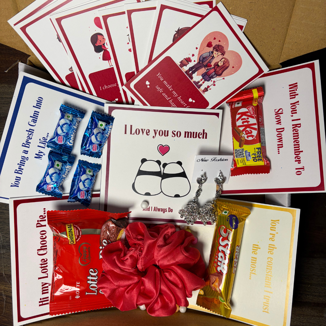Romantic Gift Hamper for Girlfriend | Cute Message Cards, Chocolates & Accessories