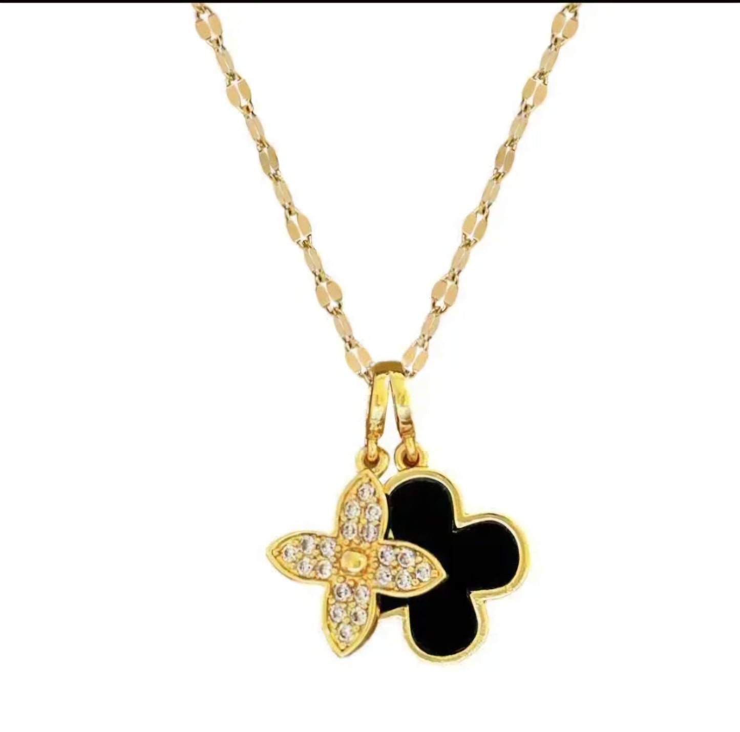 Black Clover Korean Style Double Pendant Necklace For Women & Girls