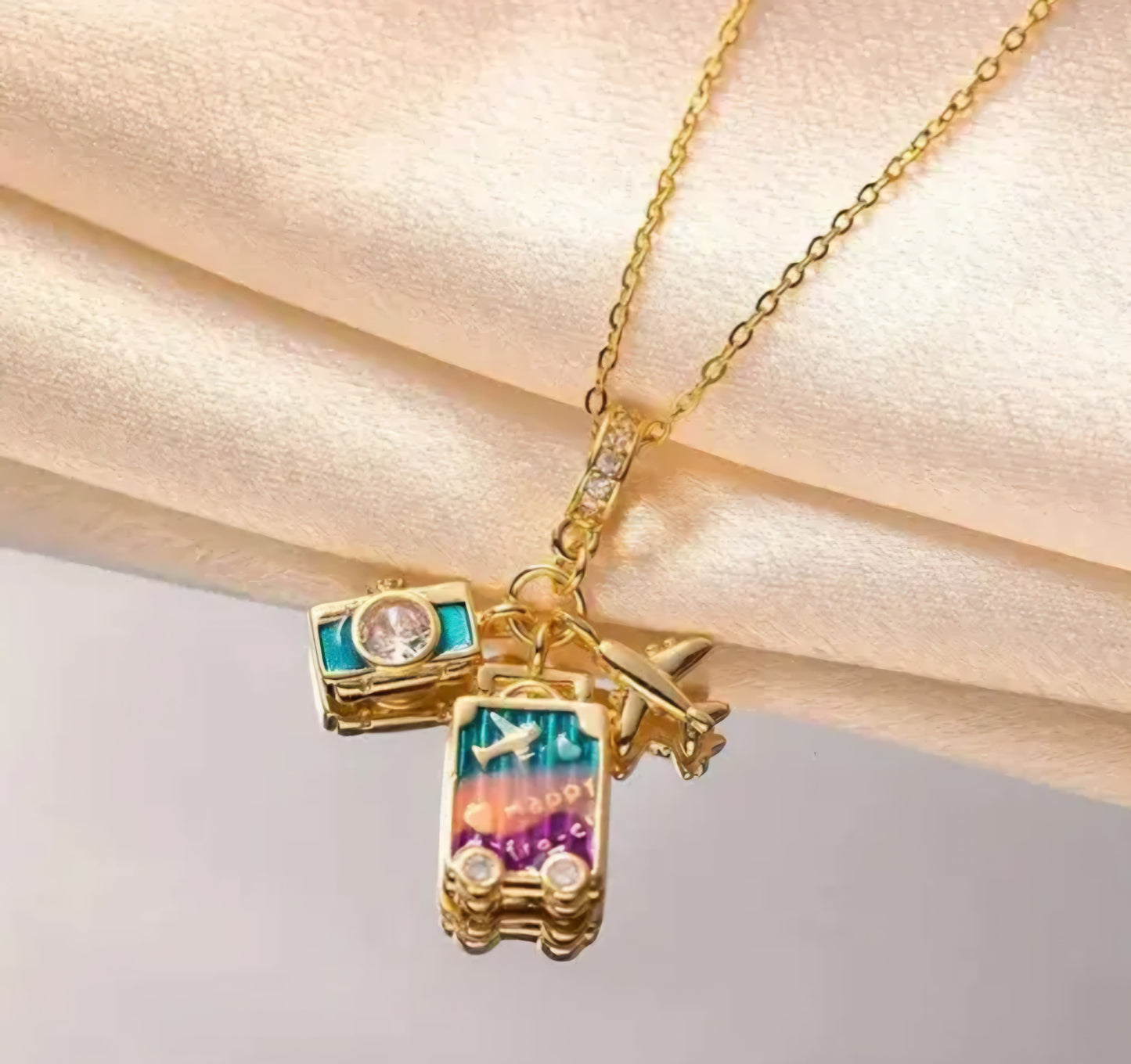 Gold Plated Travel-Themed Pendant Necklace For Women & Girls
