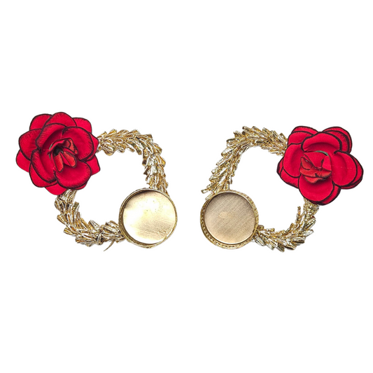 Golden Decorative Diya Set with Red Rose Design for Festive & Home Décor – Set of 2, 4, 6