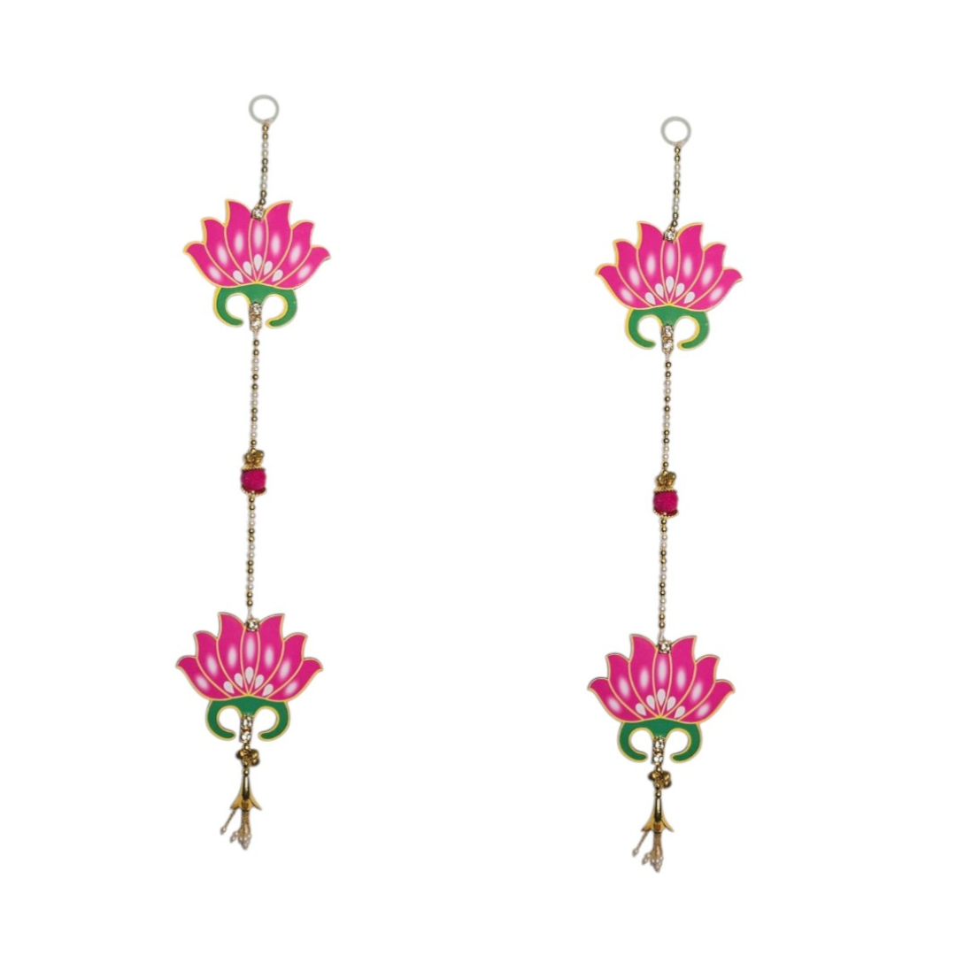 Lotus Hanging Toran with Golden Bells for Home & Festival Decoration (Set of 2)