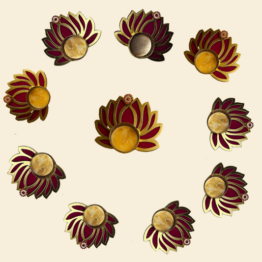 Lotus Design Decorative Diya Set for Home & Festive Decoration (Set of 2/4/6/10)