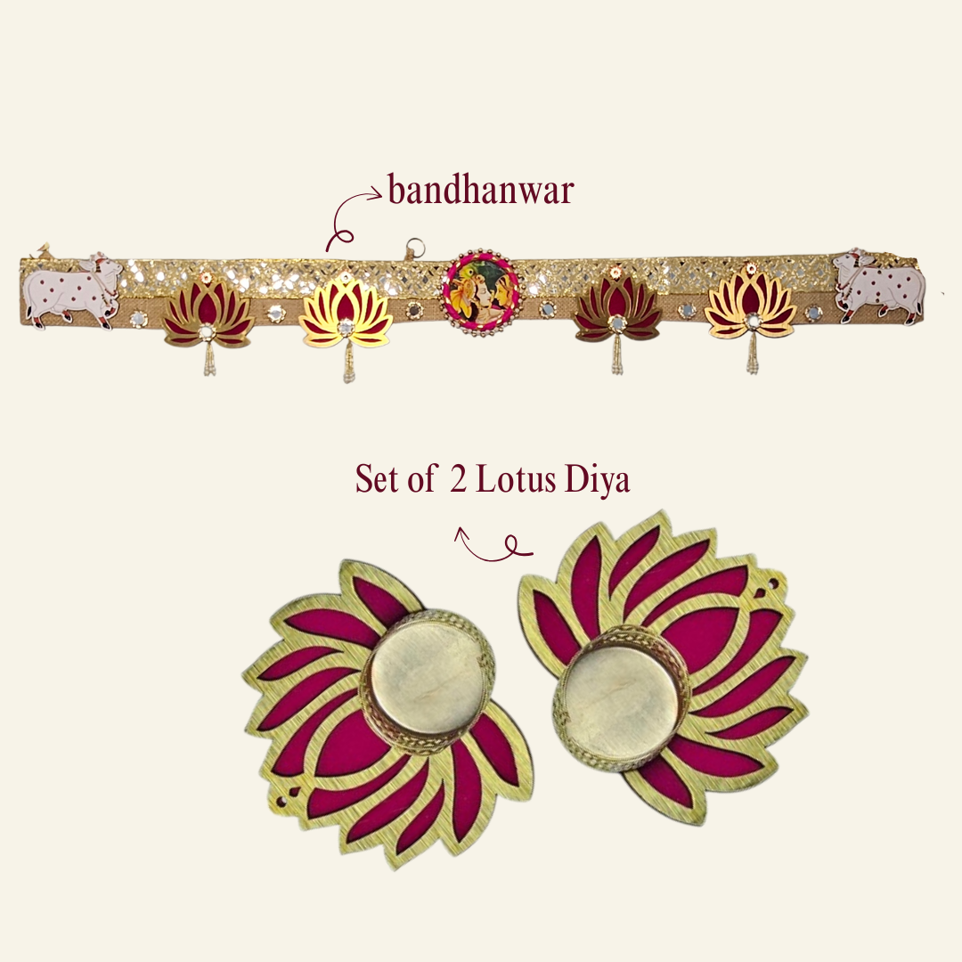 Diwali Toran with Ganesh Bandhanwar & Set of 2 Lotus Diya Holders