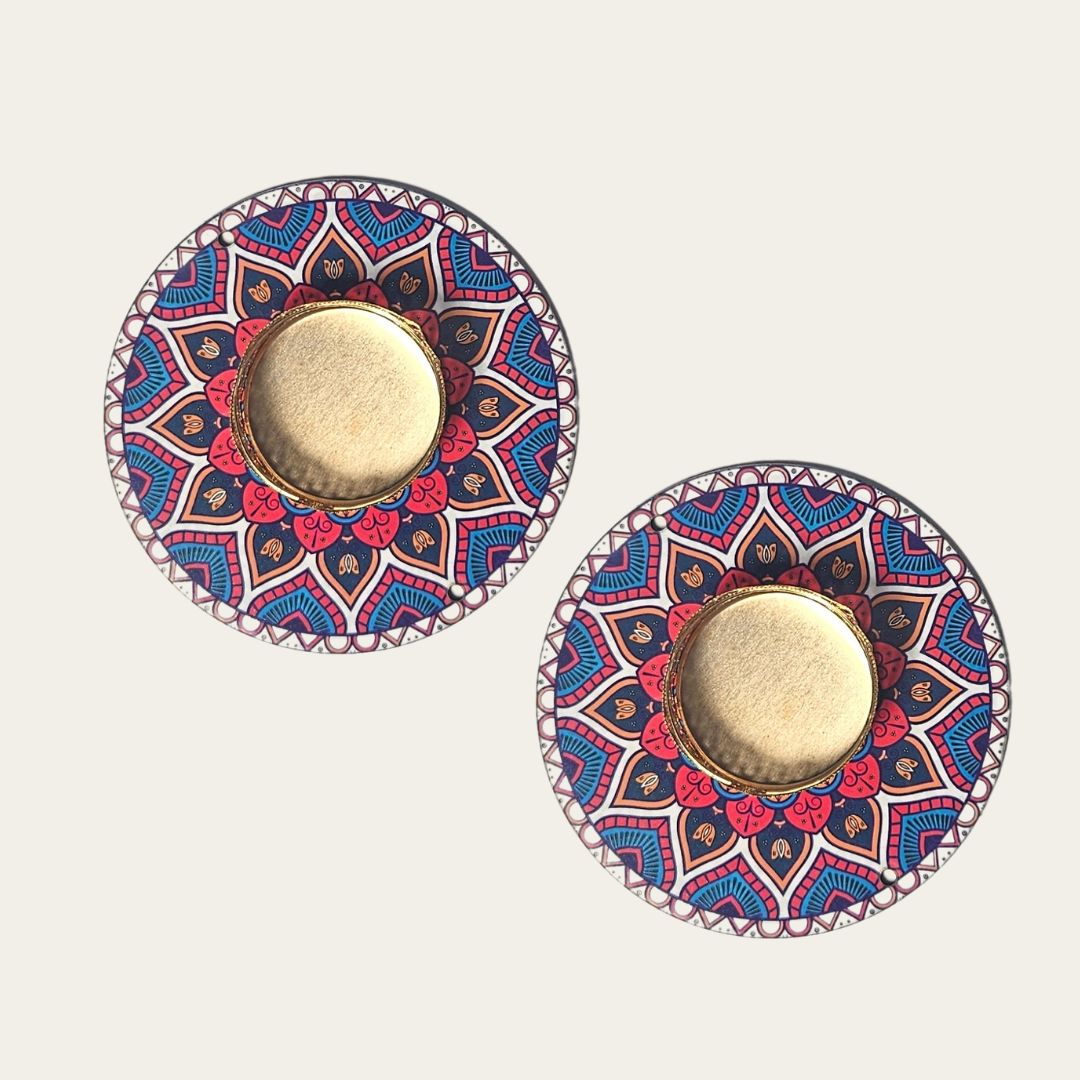 Blue Mandala Tealight Holder Diya Set of 2 & 4 | Decorative Candle Holders for Festivals