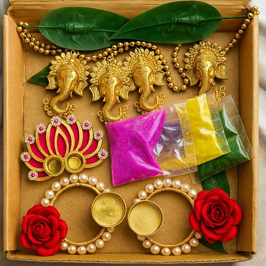 Festive Diwali Decoration Combo Set with Toran Bandhanwar Lotus Platter Diyas and Rangoli