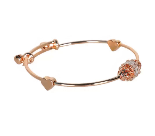 Gold-Plated Charm Bracelet With Crystal Beads & Heart Danglers