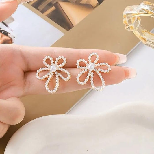 White Korean Style Quatrefoil Drop Earrings For Women & Girls
