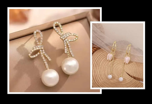 Multicolor Elegant Pearl & Rhinestone Drop Earrings (2 Pairs)