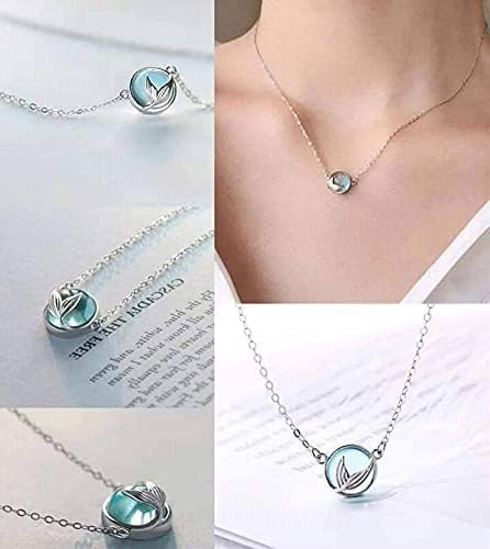 Ocean Blue & Silver Korean Style Mermaid Tail Pendant Necklace For Women & Girls