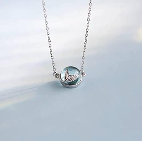 Ocean Blue & Silver Korean Style Mermaid Tail Pendant Necklace For Women & Girls
