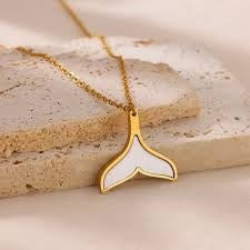 White Golden Mermaid Tail Pendant Necklace