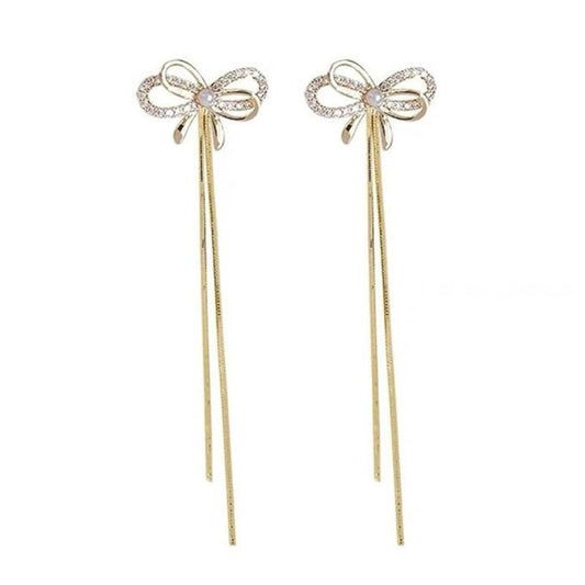 Golden Bow Knot Long Tassel Earrings