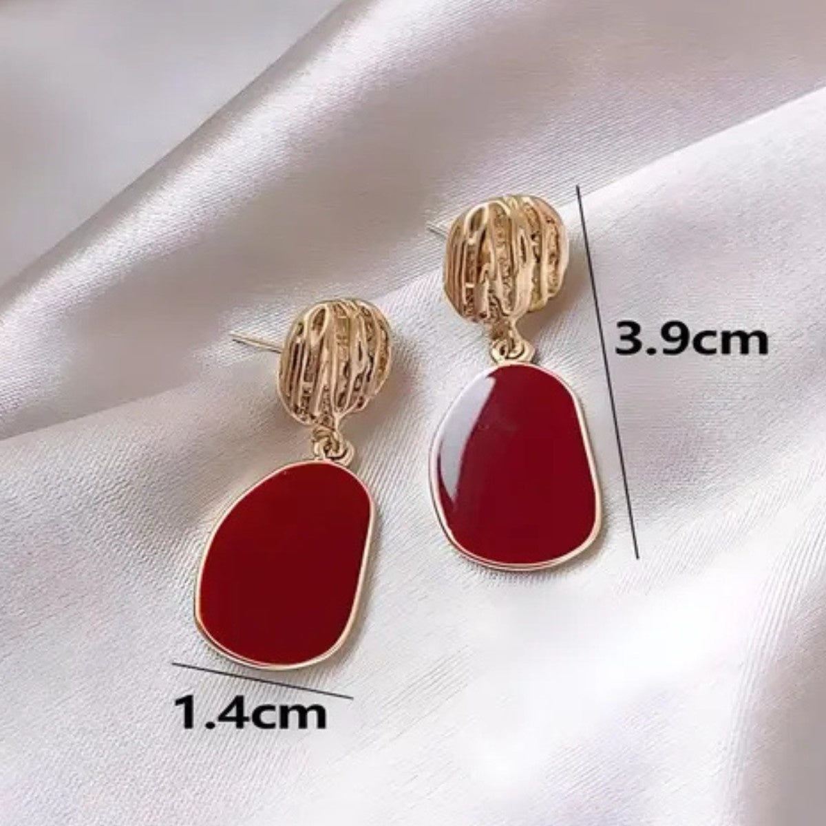 Gold & Wine Red Korean-Inspired Chic Geometric Drop Earrings